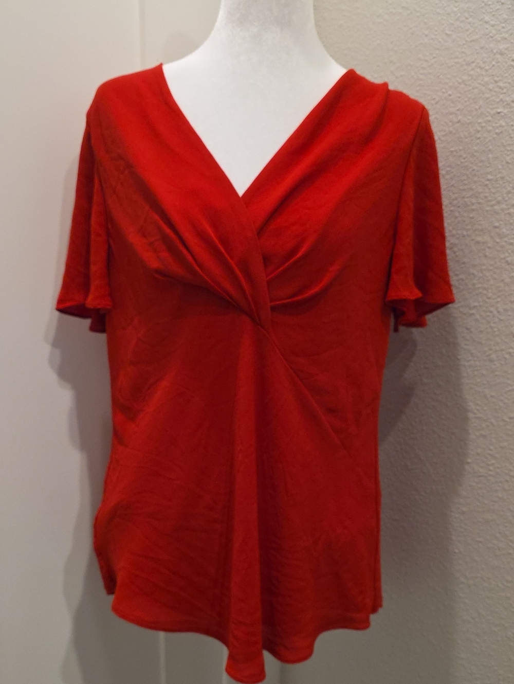 White House Black Market Red V-Neck Twist-Front Short Sleeve Top